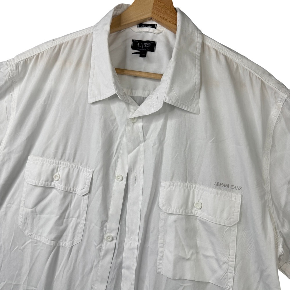 Armani Jeans Mens 3XL White Cotton Short Sleeve Button Down Shirt C74PI Regular